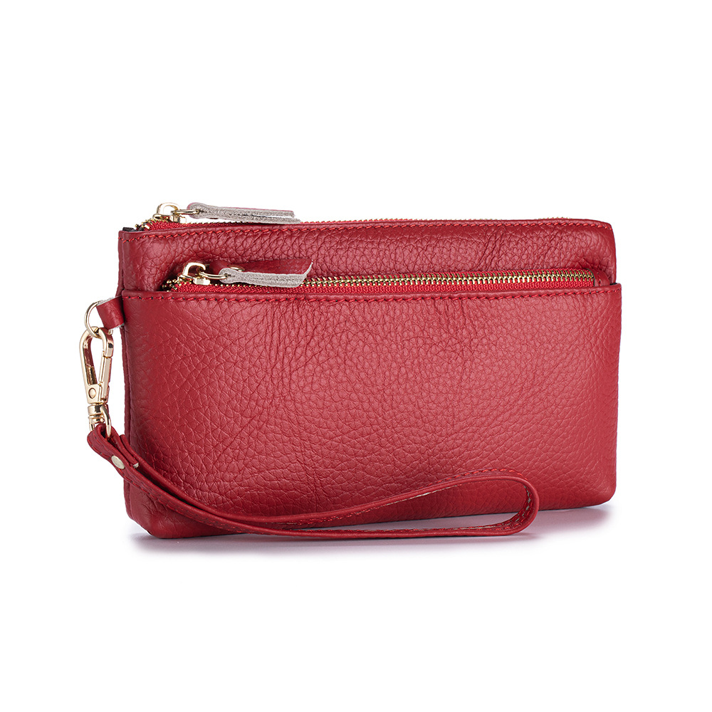 Wristlet Wallet Zipper - Pochette longue en cuir véritable souple