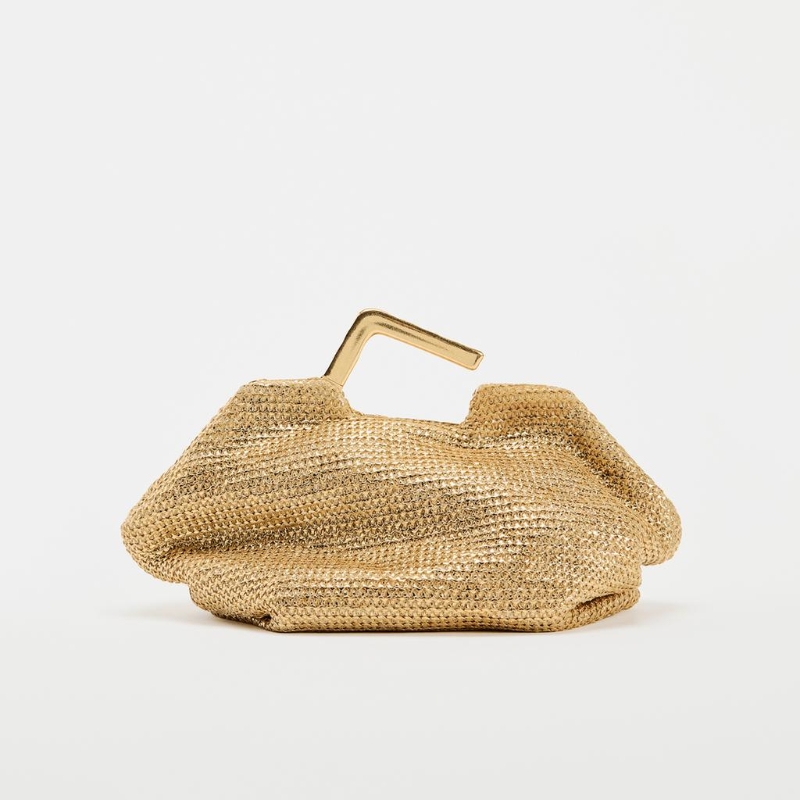 Luxury Bags On Sale - Sac doré avec poignée en métal,