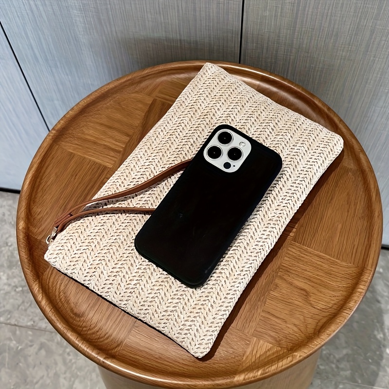 Wristlet Wallet Zipper - Pochette tissée en paille naturelle pour
